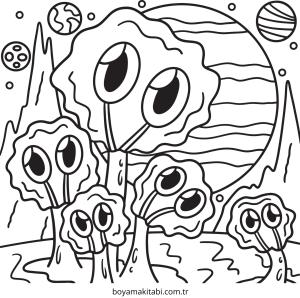 Uzaylı boyama sayfası – sanatsal çalışma, çocuklar için