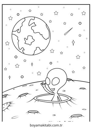 Uzaylı boyama sayfası – çocuk aktivitesi, PDF indir