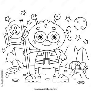 Uzaylı boyama sayfası – çizgi film temalı, basit çizim
