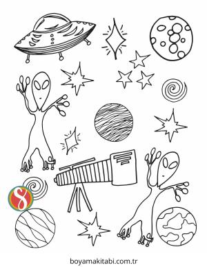 Uzaylı boyama sayfası – okul öncesi, evde etkinlik