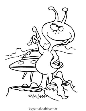 Uzaylı boyama sayfası – eğlenceli etkinlik, el becerilerini geliştirir