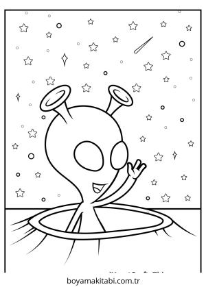 Uzaylı boyama sayfası – PDF indir, sevimli karakter