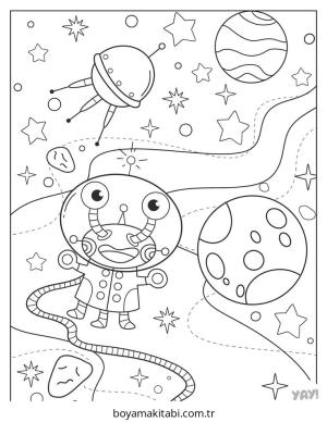 Uzaylı boyama sayfası – el becerilerini geliştirir, boyama çalışması