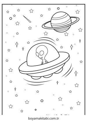Uzaylı boyama sayfası – basit çizim, kolay boyama