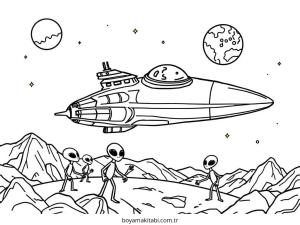 Uzaylı boyama sayfası – sevimli karakter, sanatsal çalışma