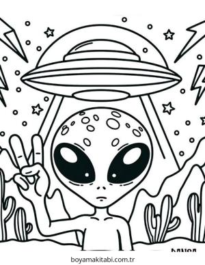 Uzaylı boyama sayfası – sanatsal çalışma, çocuklar için