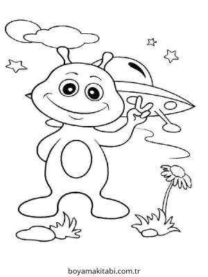 Uzaylılar boyama sayfası – el becerilerini geliştirir, boyama çalışması