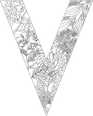 V Harfi boyama sayfası,  coloring page, Harf V Ağaç Ve Yaprak, 