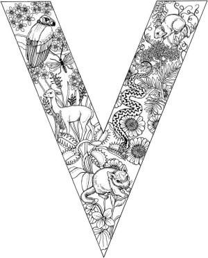 V Harfi boyama sayfası,  coloring page, Mektup V Çiçek, 