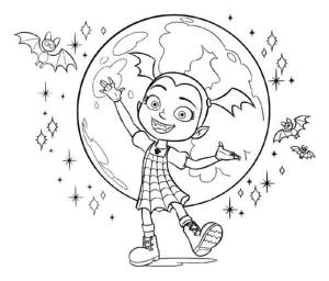 Vampirina boyama sayfası,  coloring page, Dolunay ve Yarasaların Arka Planında Sevimli V, 