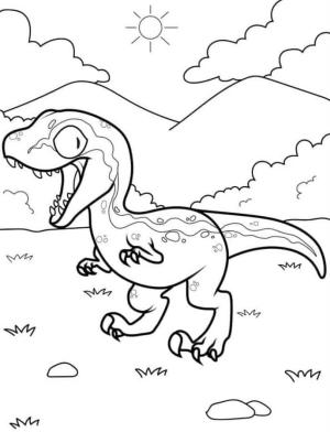 Velociraptor boyama sayfası,  coloring page, Güneşin Altında Yürüyen Velociraptor, 