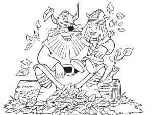 Vikingler boyama sayfası,  coloring page, yaprakları dağıtır, 