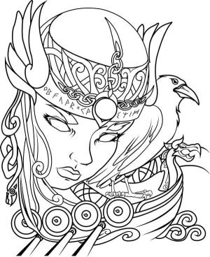 Vikingler boyama sayfası,  coloring page, Kargalı kız, 