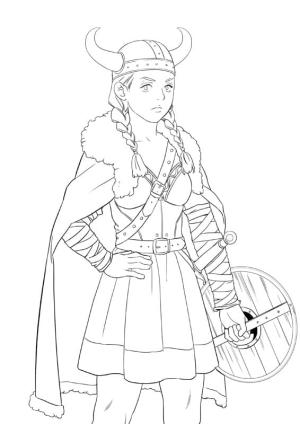 Vikingler boyama sayfası,  coloring page, Genç Viking kızı., 