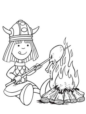 Vikingler boyama sayfası,  coloring page, Bir tavuk kızartır., 