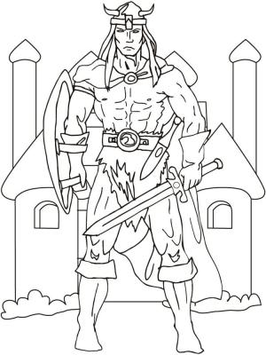 Vikingler boyama sayfası,  coloring page, Elinde kılıçla., 