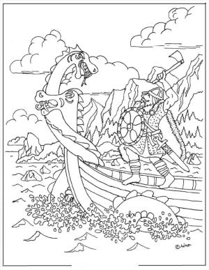 Vikingler boyama sayfası,  coloring page, Ejderha dövüşü., 