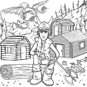 Vikingler boyama sayfası,  coloring page, Bir kütüğün üzerine oturur., 