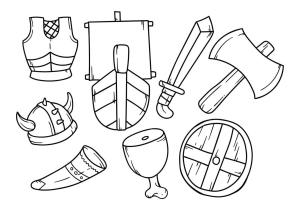 Vikingler boyama sayfası,  coloring page, Viking aksesuarları boyama sayfası, 