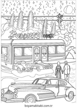 Vintage boyama sayfası – keyifli zaman, renkli çizimler