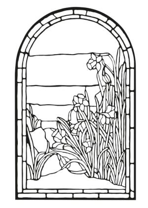 Vitray boyama sayfası,  coloring page, Vitray Çiçekler, 