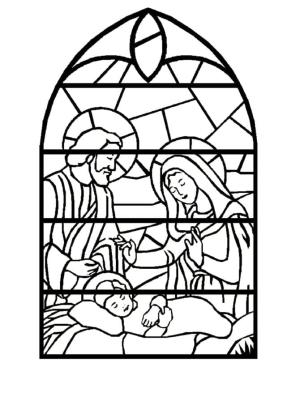 Vitray boyama sayfası,  coloring page, Doğum Sahnesi Vitray, 