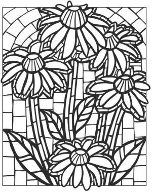 Vitray boyama sayfası,  coloring page, Papatyalar Vitray, 