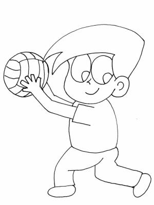 Voleybol boyama sayfası,  coloring page, Gülümseyen Çocuk Voleybol Oynarken, 