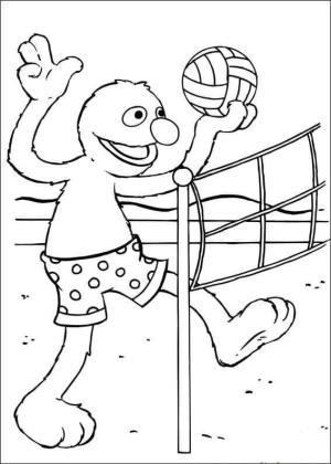 Voleybol boyama sayfası,  coloring page, Grover Voleybol Oynarken, 