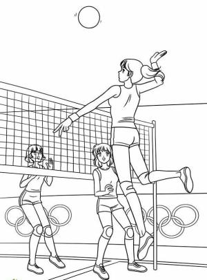 Voleybol boyama sayfası,  coloring page, Voleybol Oynayan üç Animel Kız, 