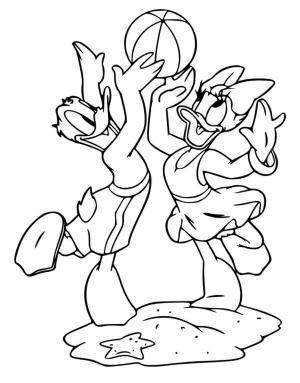 Voleybol boyama sayfası,  coloring page, Donald ve Daisy Duck Voleybol Oynuyor, 