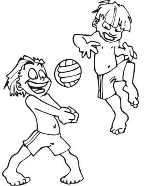 Voleybol boyama sayfası,  coloring page, Voleybol Oynarken iki çocuk, 