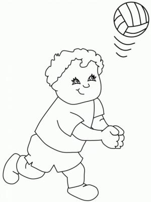 Voleybol boyama sayfası,  coloring page, Gülümseyen küçük çocuk Voleybol Oynuyor, 