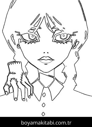 Wednesday Addams boyama sayfası – el becerilerini geliştirir, boyama çalışması
