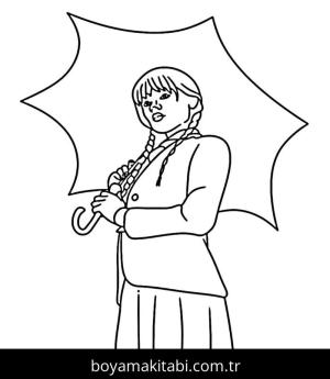 Wednesday Addams boyama sayfası – renkli çizimler, okul öncesi