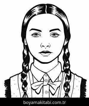Wednesday Addams boyama sayfası – kolay boyama, eğitici aktivite