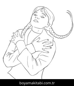 Wednesday Addams boyama sayfası – boyama etkinliği, çocuk aktivitesi