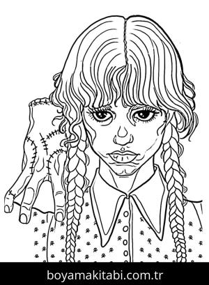 Wednesday Addams boyama sayfası – boyama çalışması, yaratıcılığı geliştirir