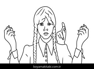 Wednesday Addams boyama sayfası – çocuk aktivitesi, PDF indir