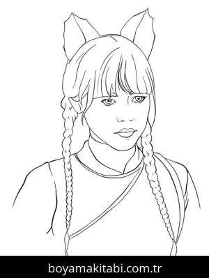 Wednesday Addams boyama sayfası – çizgi film temalı, basit çizim