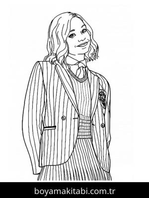 Wednesday Addams boyama sayfası – sevimli karakter, sanatsal çalışma