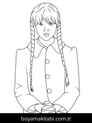 Wednesday Addams boyama sayfası – PDF indir, sevimli karakter
