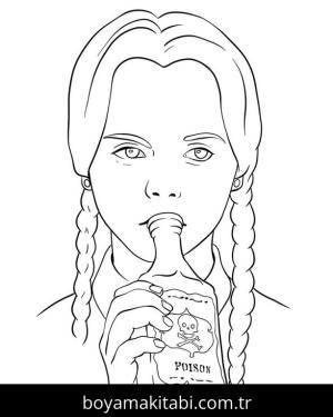Wednesday Addams boyama sayfası – boyama çalışması, yaratıcılığı geliştirir