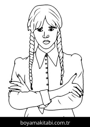 Wednesday Addams boyama sayfası – eğlenceli etkinlik, el becerilerini geliştirir