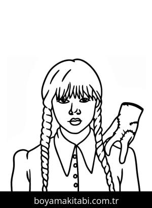 Wednesday Addams boyama sayfası – sanatsal çalışma, çocuklar için