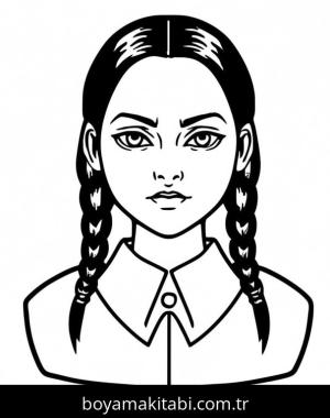 Wednesday Addams boyama sayfası – PDF indir, sevimli karakter