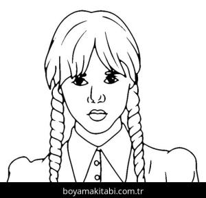 Wednesday Addams boyama sayfası – boyama etkinliği, çocuk aktivitesi