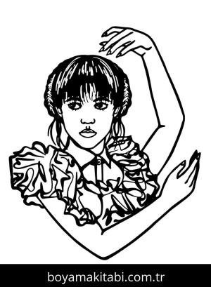 Wednesday Addams boyama sayfası – ücretsiz yazdır, boyama etkinliği