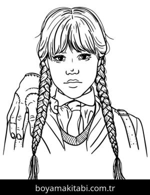 Wednesday Addams boyama sayfası – boyama çalışması, yaratıcılığı geliştirir