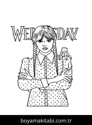 Wednesday Addams boyama sayfası – çocuk aktivitesi, PDF indir